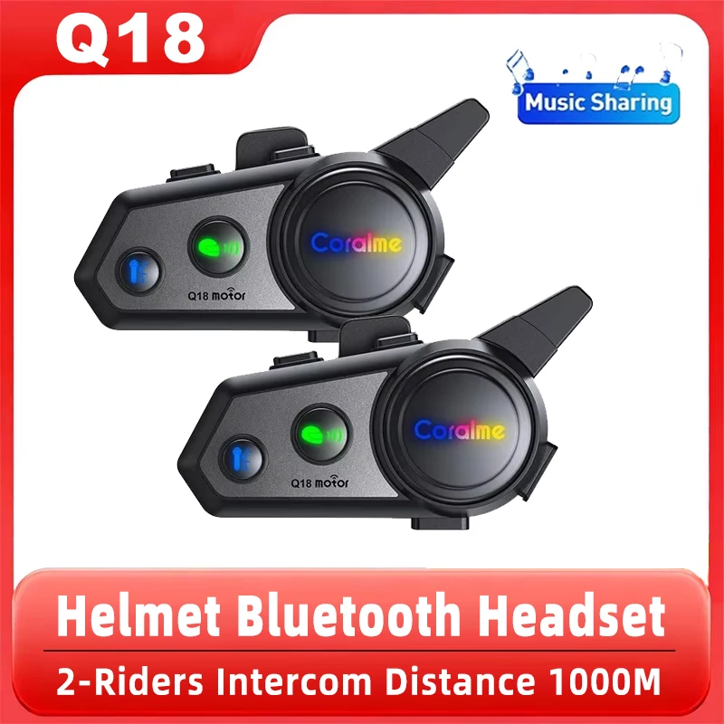 

Q18 гарнитура для мотоциклетного шлема Bluetooth-домофон IPX6 водонепроницаемая поддержка для 2 человек 1000 м домофон музыкальный плеер и общий доступ