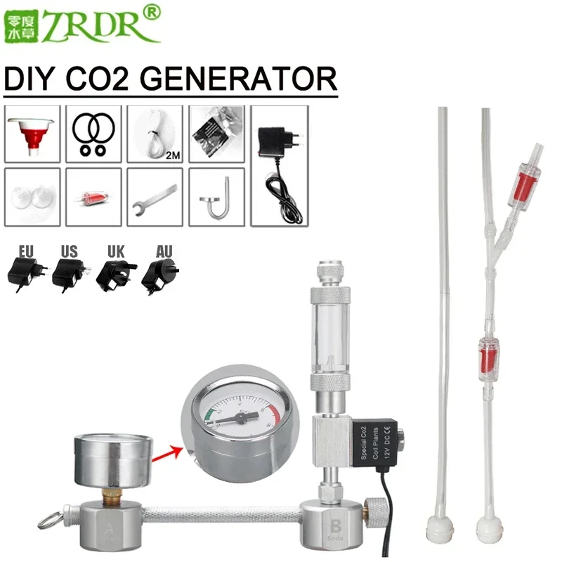 ZRDR Aquarium DIY CO2 generator system kit CO2 generator, bubble counter diffuser with solenoid valve,For / Aquatic plant growth