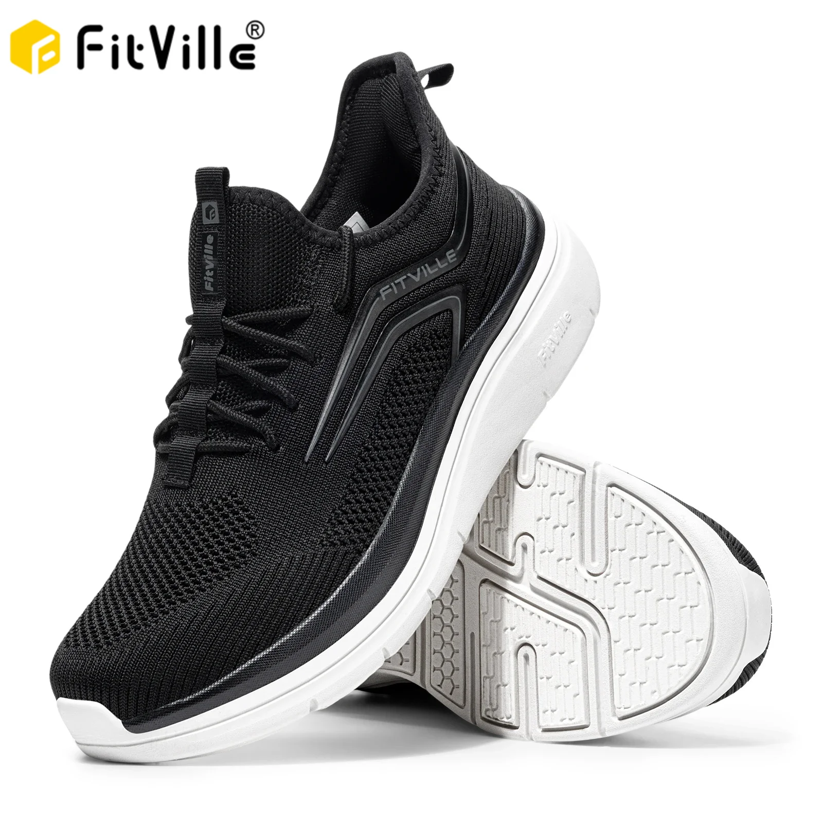 FitVille Thick Sole Running Shoes Mens Sneakers Shock Absorbing Rebound Lightweight For Swollen Feet Arch Support Wide Shoes