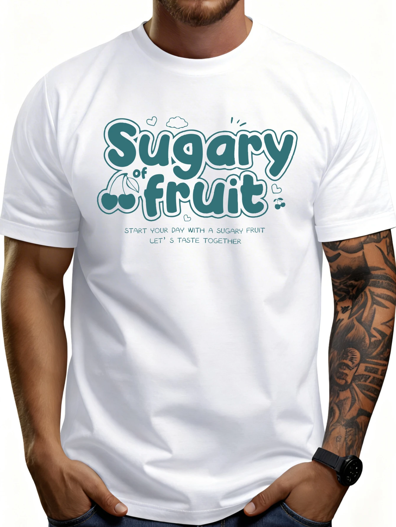 Men's Plain Graphic T-Shirt - Breathable, Soft, and Lightweight - Fruit Sweetness Start Your Day with Sweet Fruits, Let's Taste It Together - Retro Fun Graphic Casual Short-Sleeve Summer Top, Gift for Him