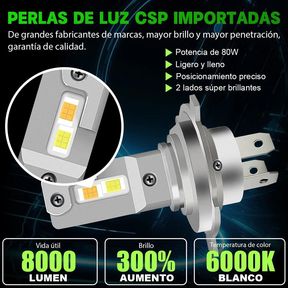 1x 8000LM LED H4 9003 LED Canbus Headlight Bulb CSP Fanless With High & Low Beam for Car Motorcycle Auto white yellow green blue