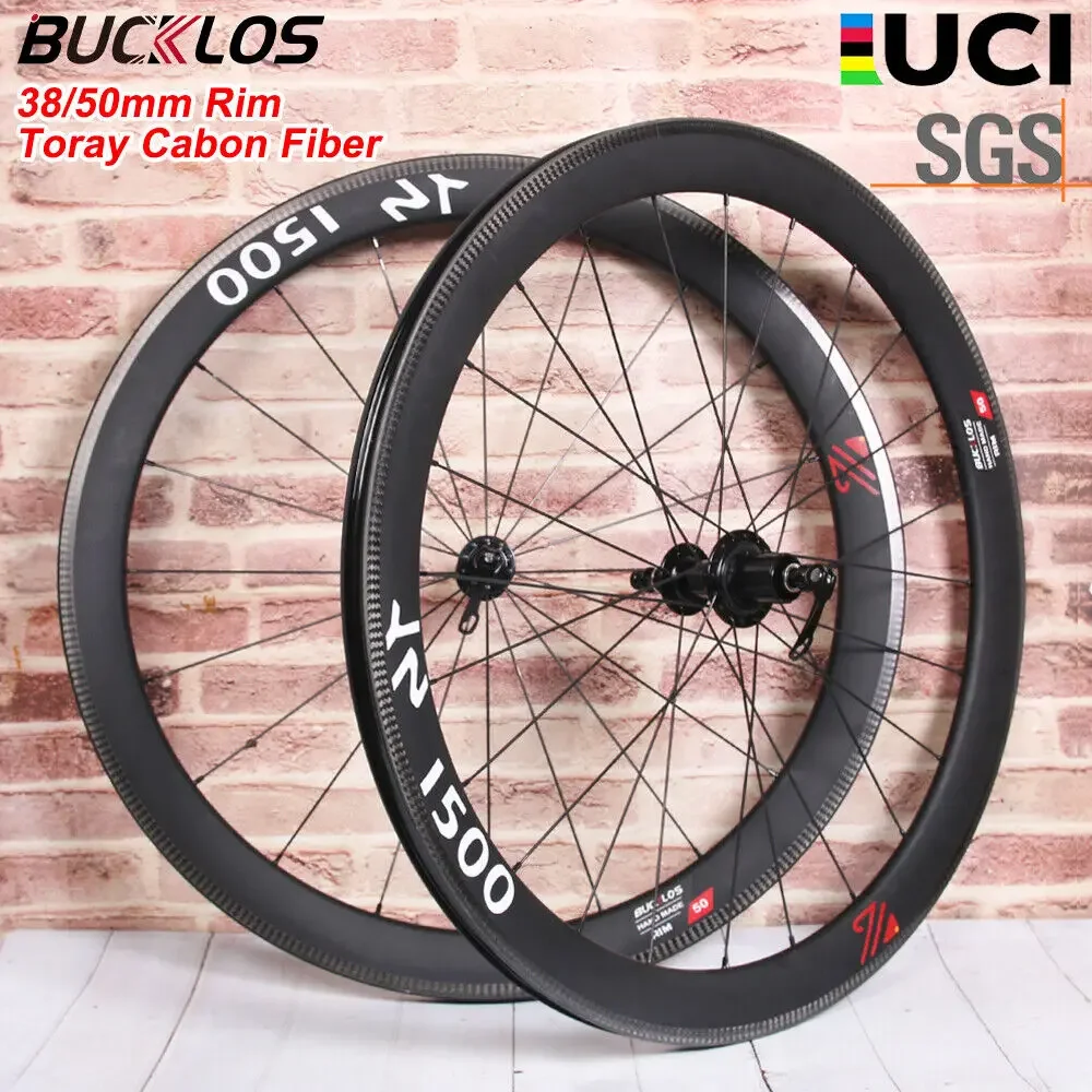 BUCKLOS 700C Carbon Fiber Wheelset 38/50mm Road Bike Wheels Clincher Front 20H Rear 24H Spoke Wheel Set for 10/11S Shimano