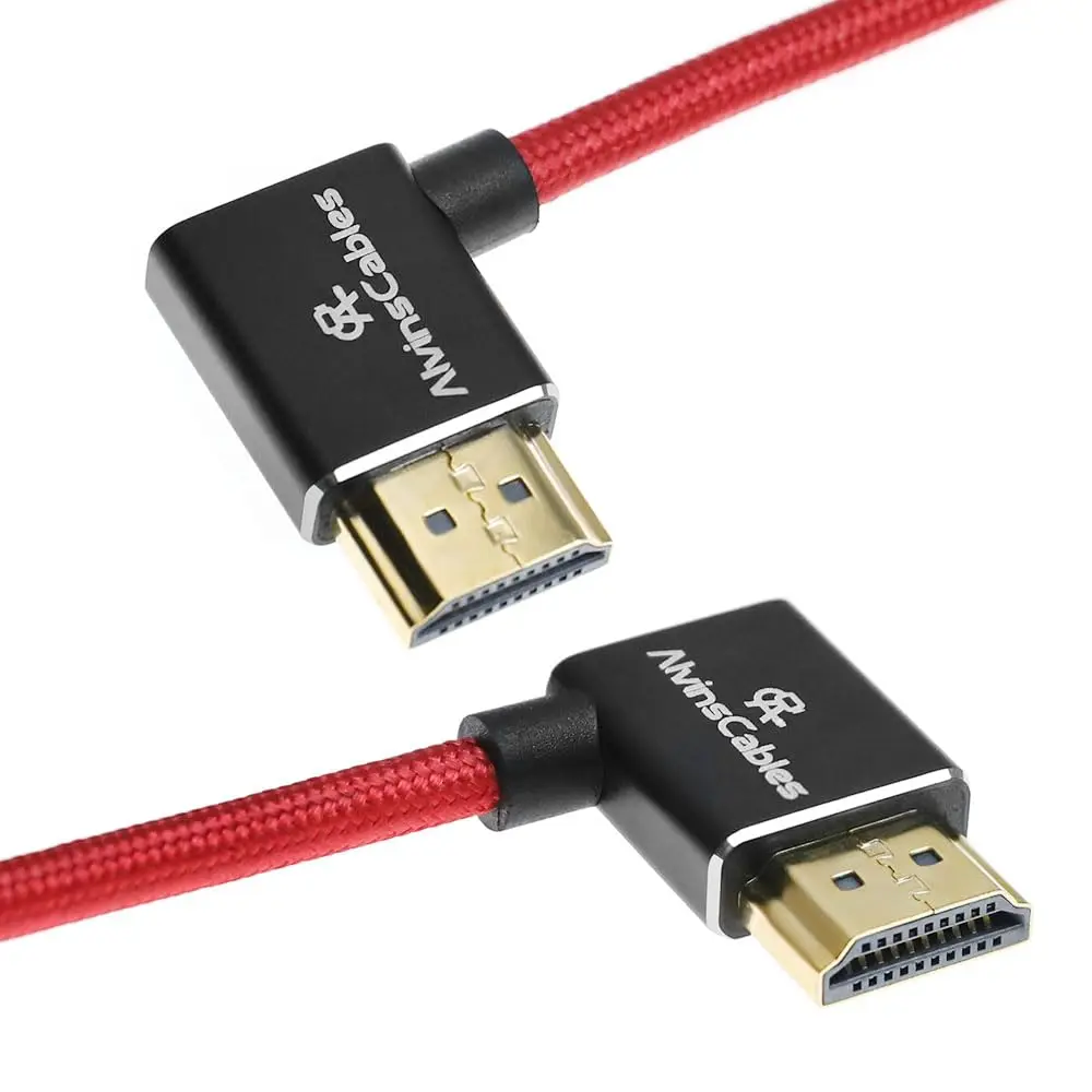 Kabel Alvin's Cables 8K HDMI 2.1, kabel 8K 60Hz 4K 120Hz High-Speed do monitora Atomos Ninja, kabel spiralny w oplocie, kątowy z lewego na prawy. — zdjęcie produktu 3