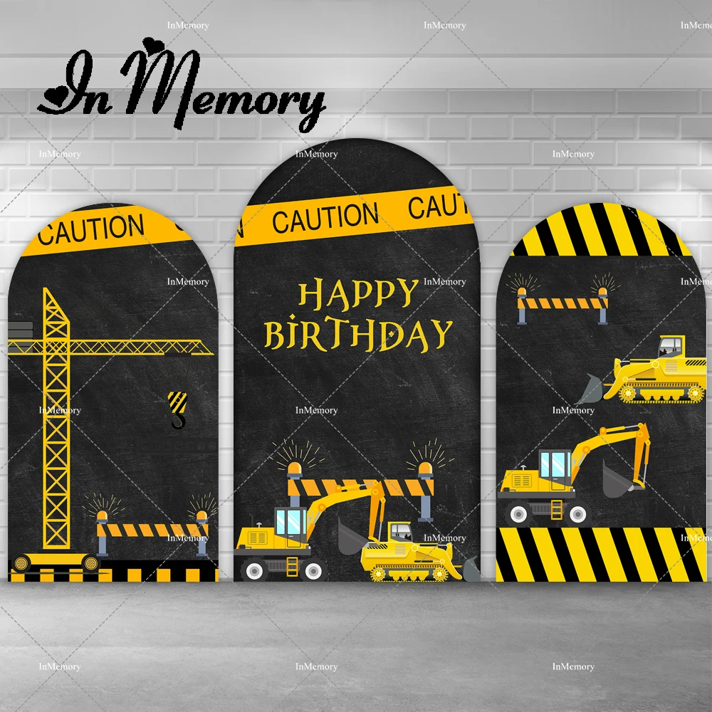 Construction Party Chiara Arch Backdrop Cover For Boy Birthday Photography Banner Decor Backdrop Dump Truck Arched Photo Studio