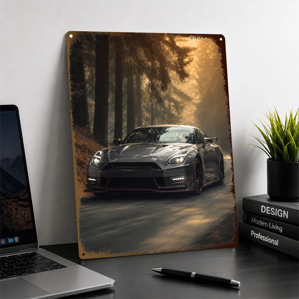 Japan GT-R R35 Gray Sports Car Aluminum Poster Customized Metal Tin Sign Road Performance Legacy Wall Art Perfect For Workshop