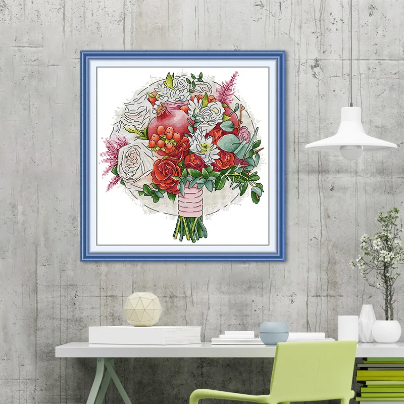 

Набор для вышивки крестом Joy Sunday с предварительной печатью, легкий узор, набор для вышивки из штампованной ткани Аиды, гранаты и цветы