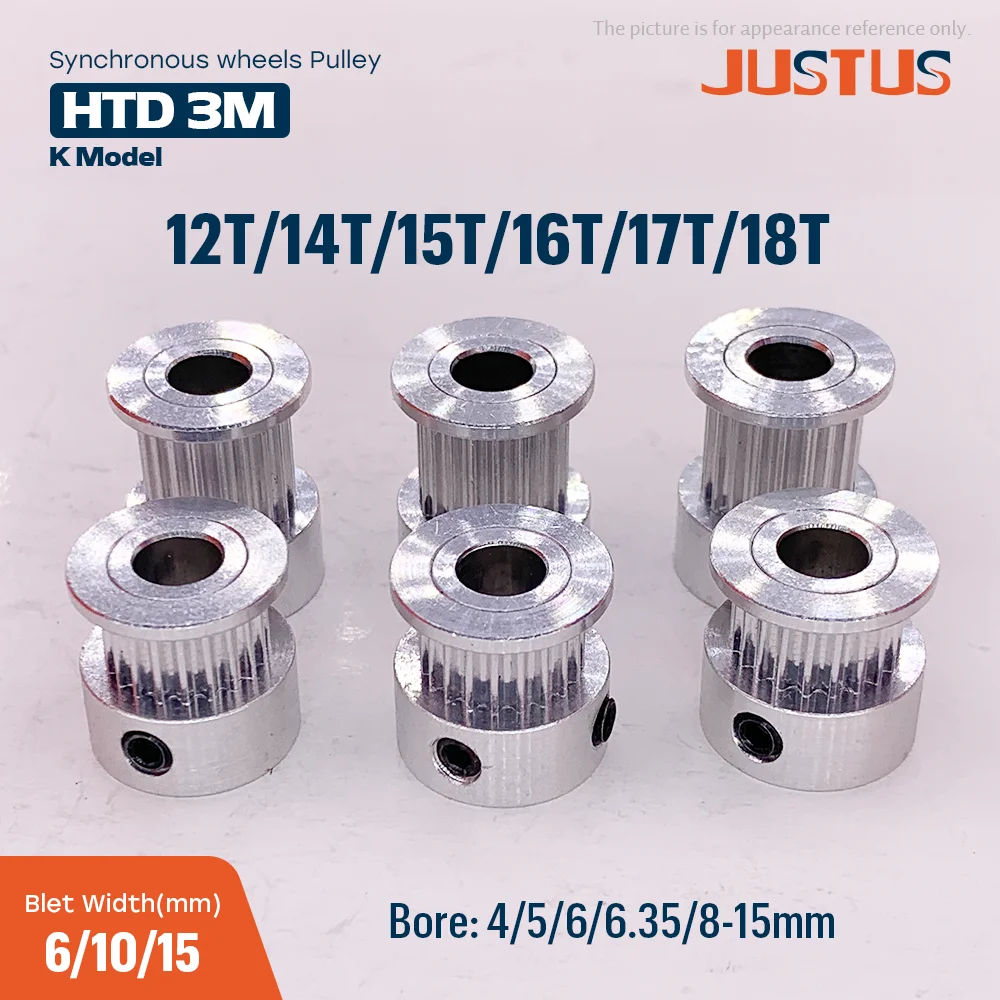 HTD 3M K Type Timing Pulley 12T 14T 15T 16T 17T 18T Bore 3/4/5/6/6.35/7/8mm For 6/10/15mm Belt 3D Printer Parts