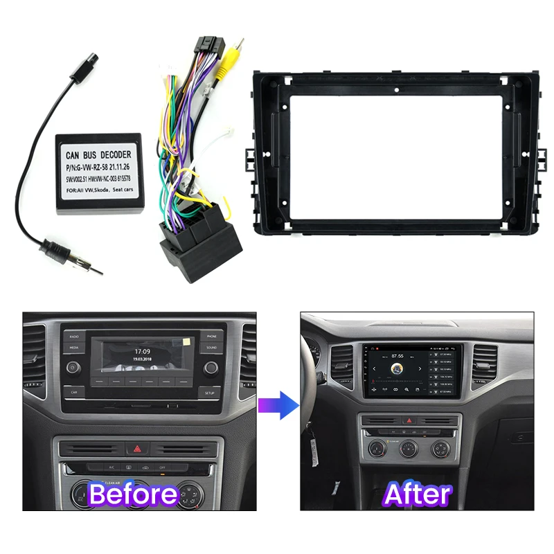 MEKEDE Car Multimedia Radio Frame For Volkswagen VW T-Cross MQB Tiguan Atlas Carabelle T6.1 Passat 2019-2020 Panel Bracket