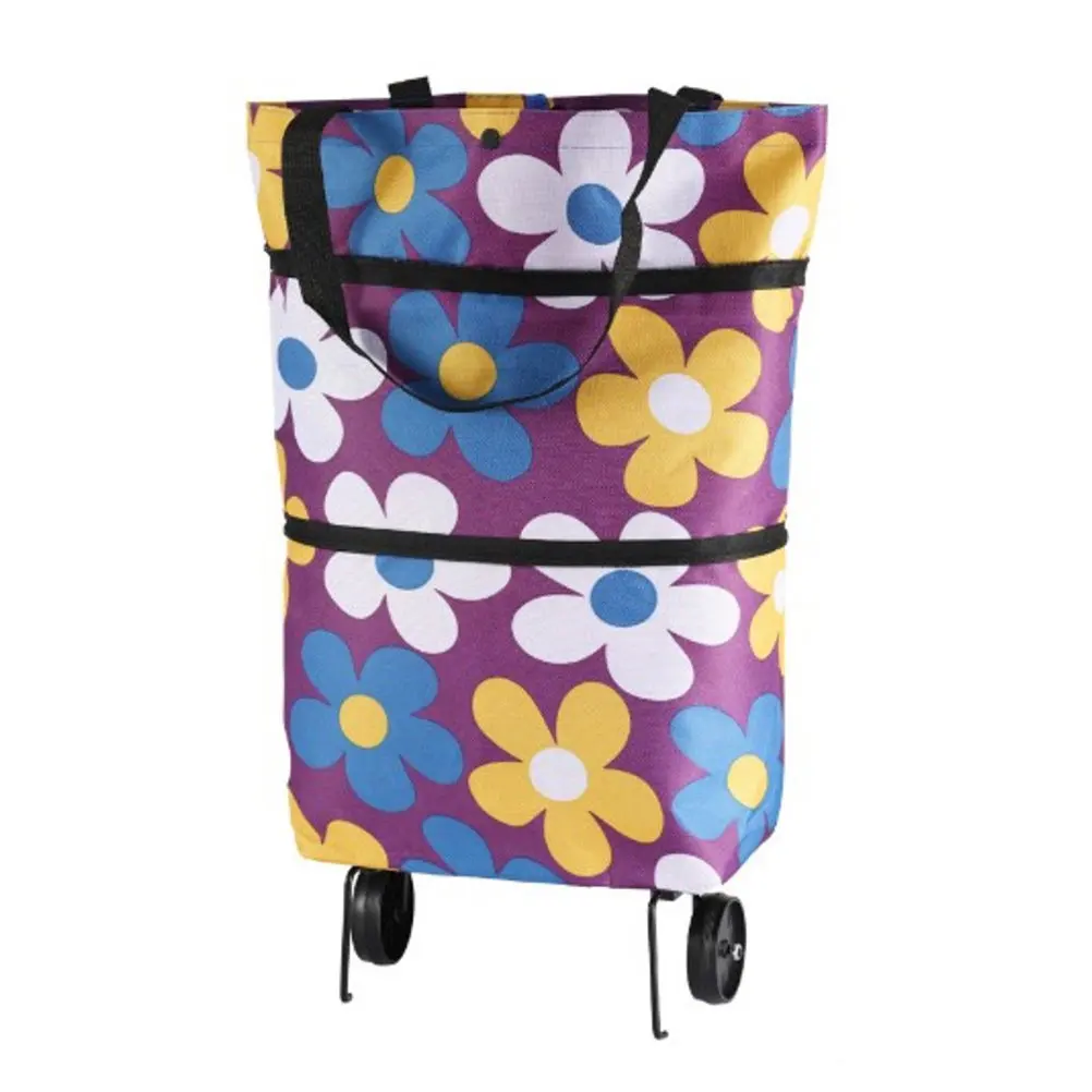 Foldable Shopping Cart Bag High-Grade Material Portable Shopping Tote Large Capacity Grocery Cart with Wheels for School Travel