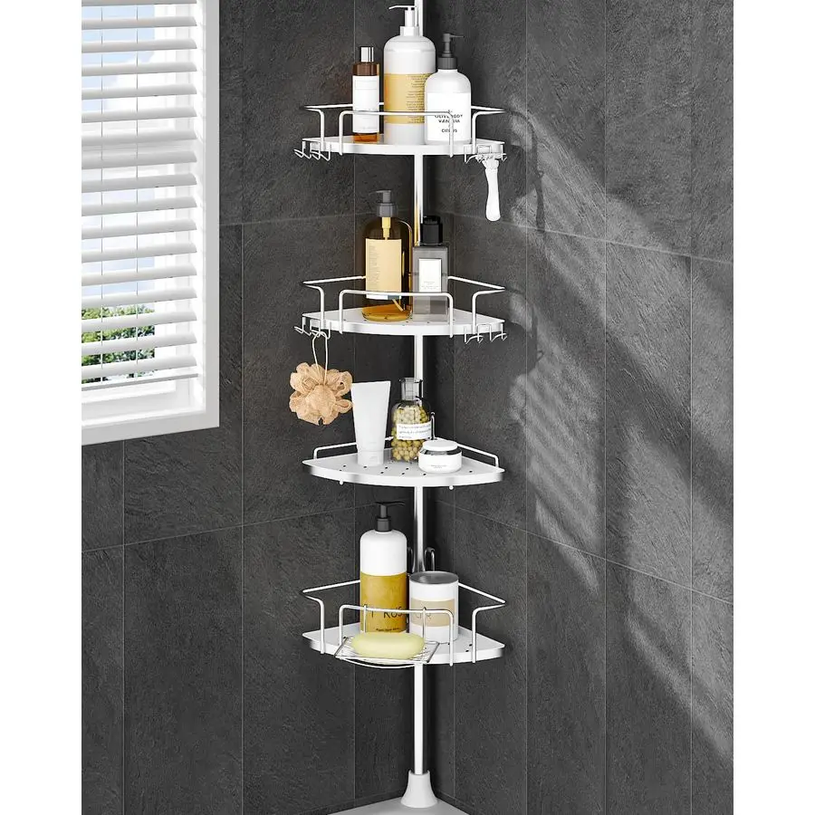 

Corner Shower Caddy Tension Pole Upgraded RustFree Stainless Steel Shower Organizer with Adjustable Storage Shelves, DrillFree I