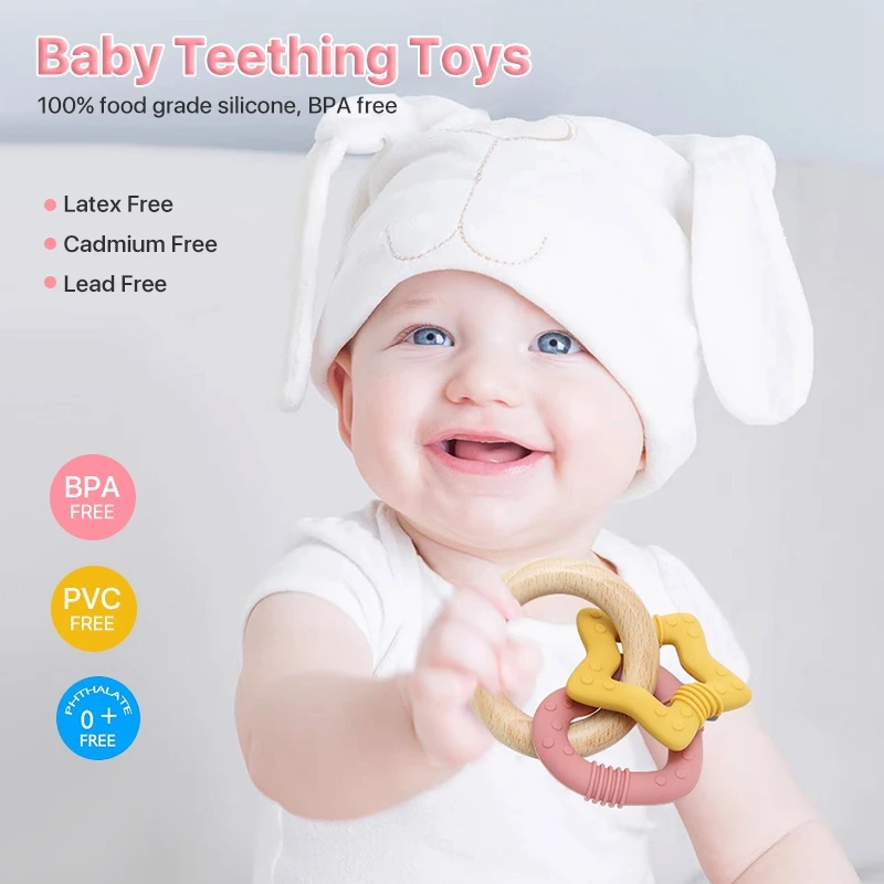 Baby Teether Silicone Five-pointed Star Love Ring Newborn 0 12 Year Old Toys Silicone No BPA Teething Ring Toys for Infant Gifts