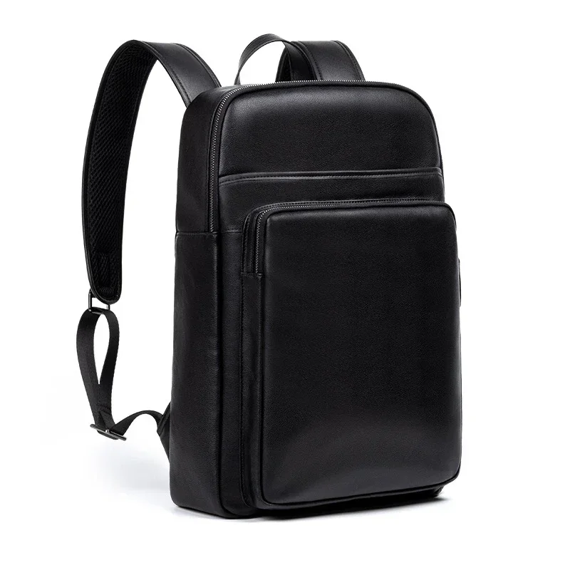 

Genuine Leather Computer Backpack for Men 15.6 inch Laptop Backpack Cowhide Men's Shoulder Bag Black Daypack Travel Rucksack Bag