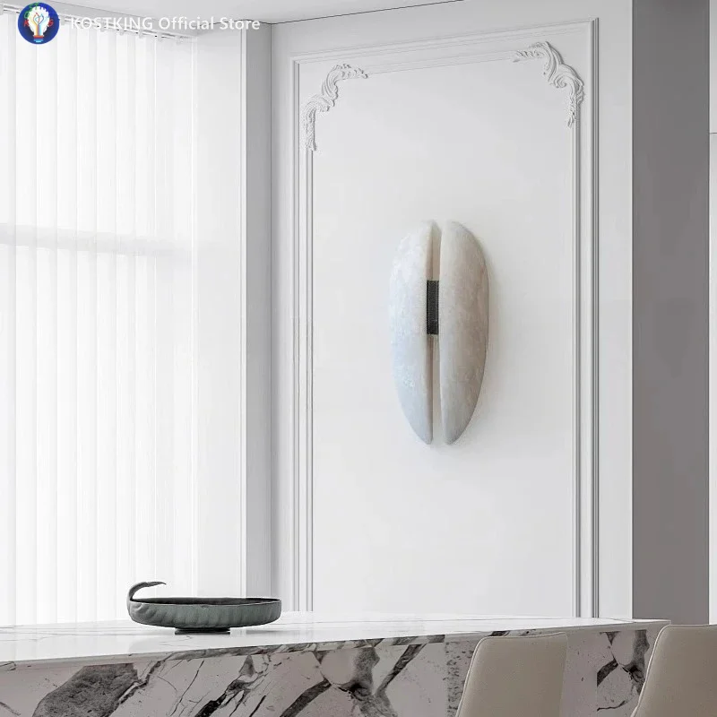 Italian Deluxe Natural Marble Wall Lamp Snowflake Plaster Art Wall Sconce Decor Design Villa Hotel Indoor Lighting Appliances