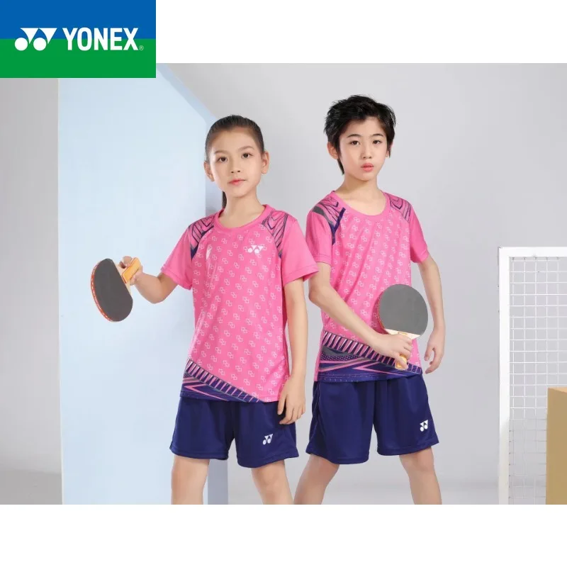 YONEX-طقم ملابس تنس الريشة للأطفال ، تي شيرت بأكمام قصيرة وشورت فضفاض ، رياضة سريعة الجفاف ، جديد ، صيفي ،