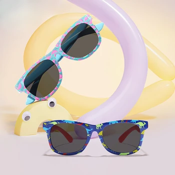 夏新恐竜スクエア子供の屋外サンシェードサングラス子供漫画かわいい赤ちゃんトレンディなサングラス女の子男の子眼鏡