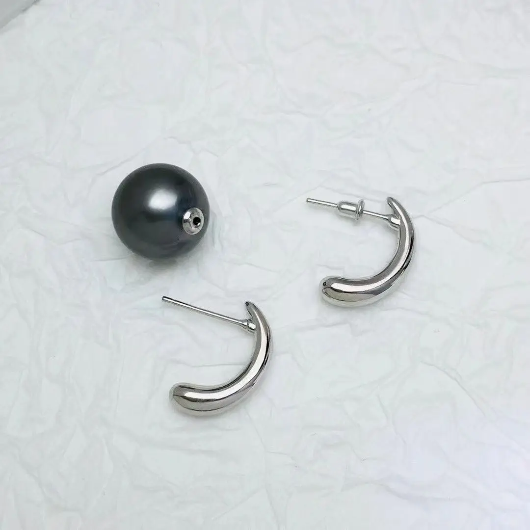 

Wholesale S925 Sterling Silver Earrings Mount Findings Settings Base Mounting Parts Accessory for 11-12mm Pearls 5 pairs/lot