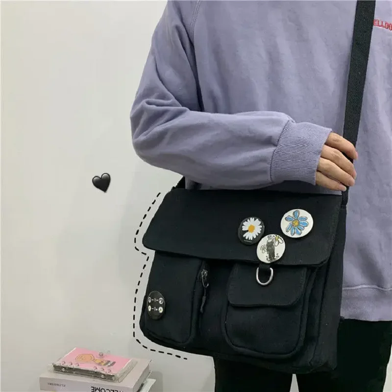 Korean Style Teenager Canvas Crossbody bag Youth Ladies Fashion Shoulder Bag Student Large Capacity Men Woman Packet Cute Bag