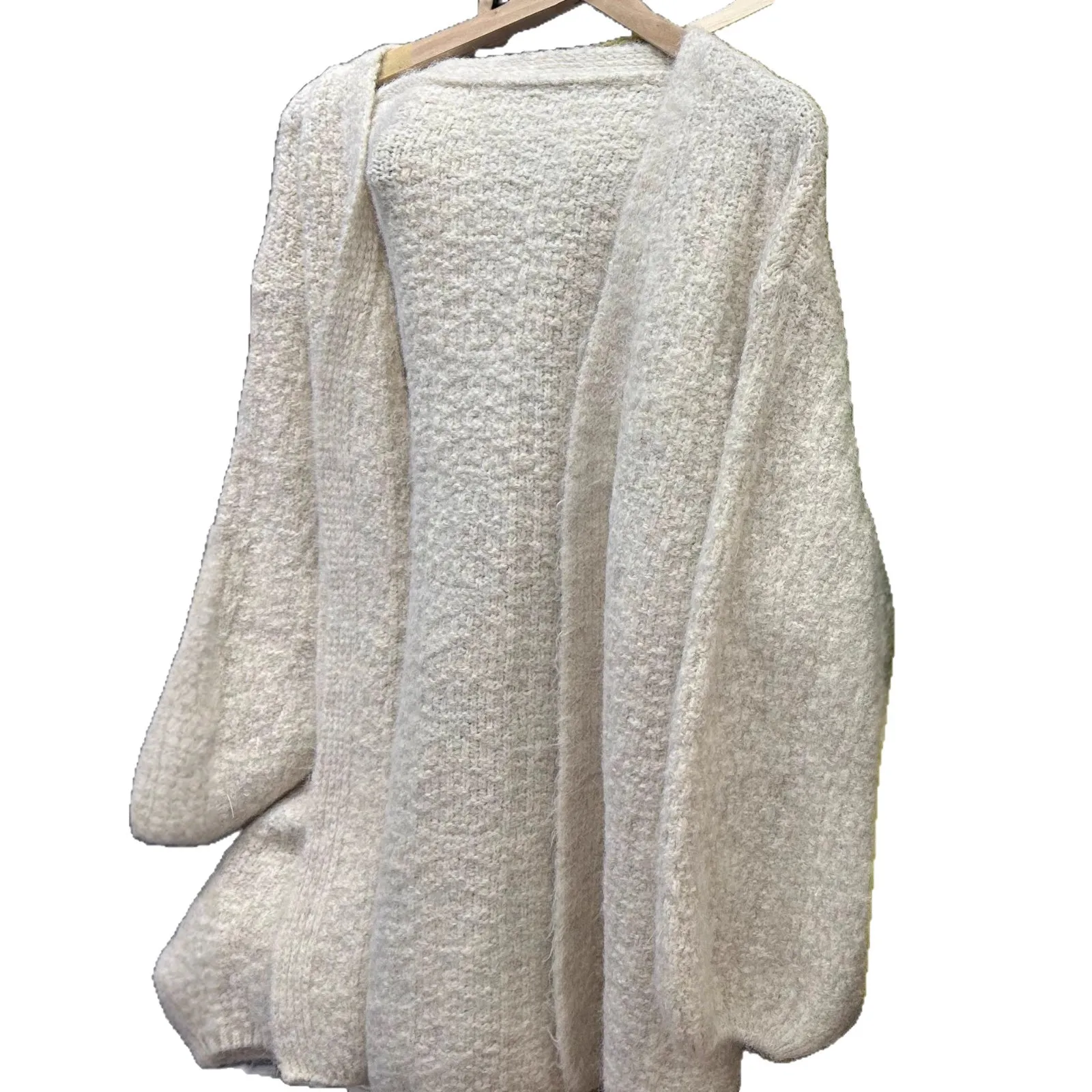 여성용 가을 겨울 랜턴 스타일 니트 중간 길이 자켓 루즈핏 레이지 슬레 스웨터 가디건 브이넥 롱 슬리브...