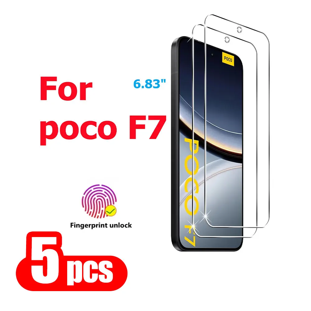 

1-5PCS Fingerprint Unlock Tempered Glass For Xiaomi Poco X7 Pro F7 Anti-Shatter For Xiaomi Poco F7 Ultra Screen Protector Clear