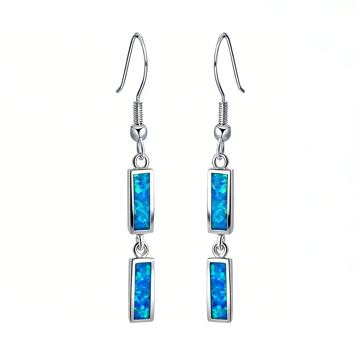 ​Hypoallergenic Hook Earrings with Blue Opal,Minimalist Rectangular Drop Earrings for Women,Lightweight Everyday Dainty Jewelry