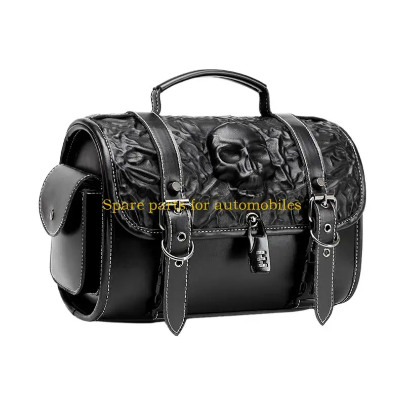 

H58F Handcrafted PU Leather Motorcycle Saddles Bag Punk Skull Designs Bag for Bikes