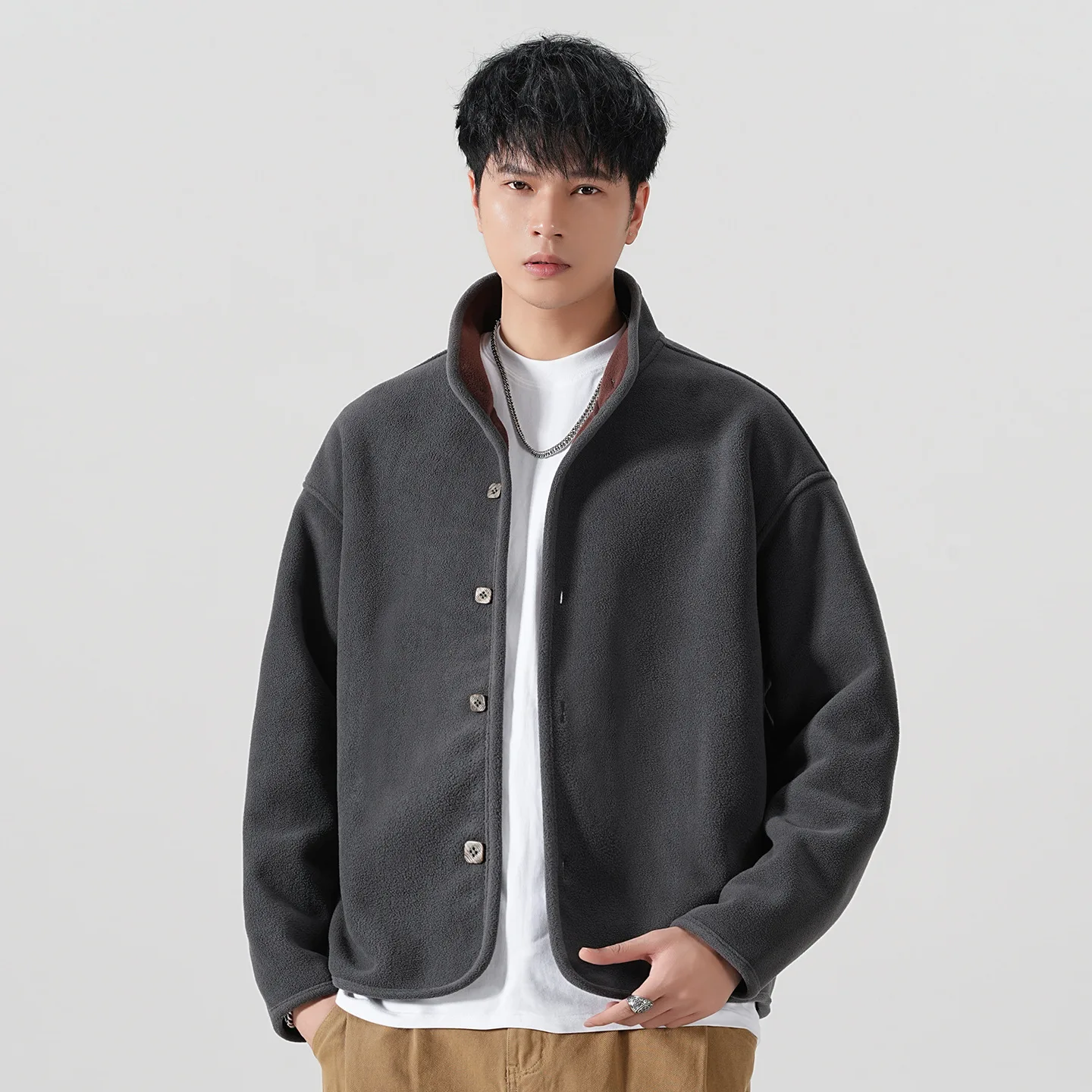 Men's Fce Lined Jaet 2025 Autumn Winter Warm Loose Casual Outerwear Coat Cotton Material Stand Collar Regular Length