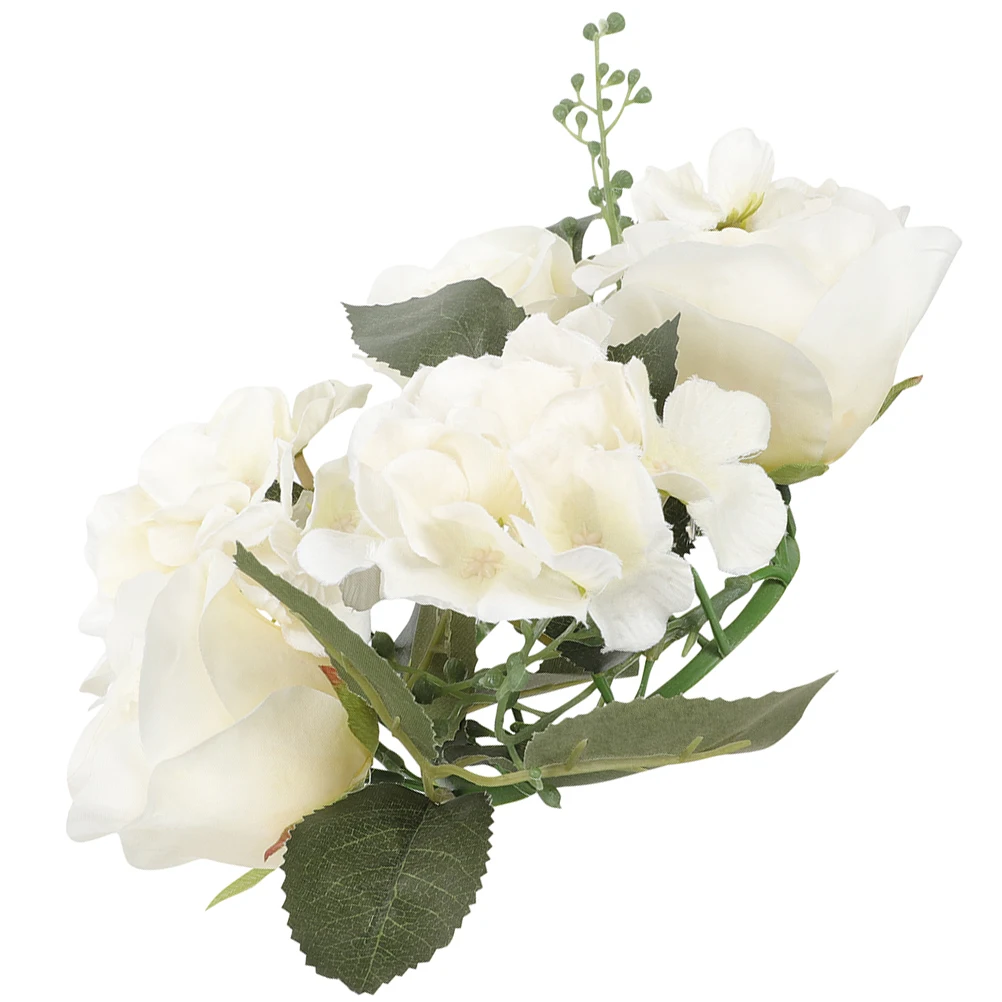 

Pillar Wreath Rose Flower Ring Dinner Party Garland Lifelike Bright Colored Flowers Small Green Leaves Exquisite