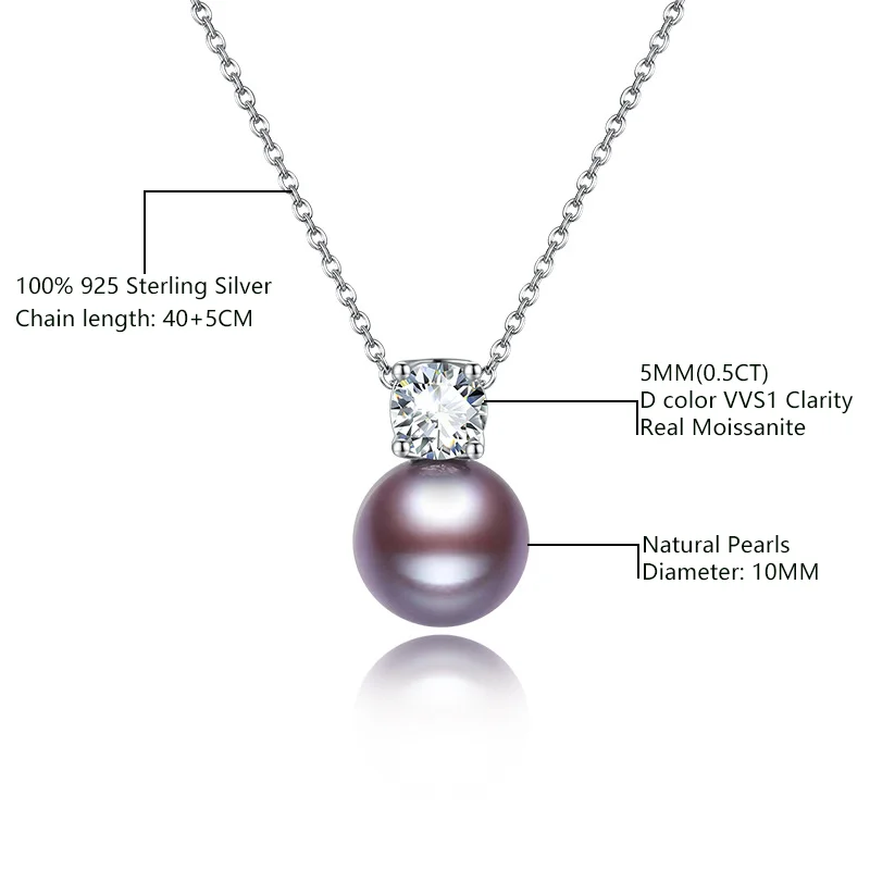 Natural Pearl Pendant Necklace with 0.5CT D Color Moissanite S925 Sterling Silver Adjustable Chain Fashion Wedding Necklace 2025