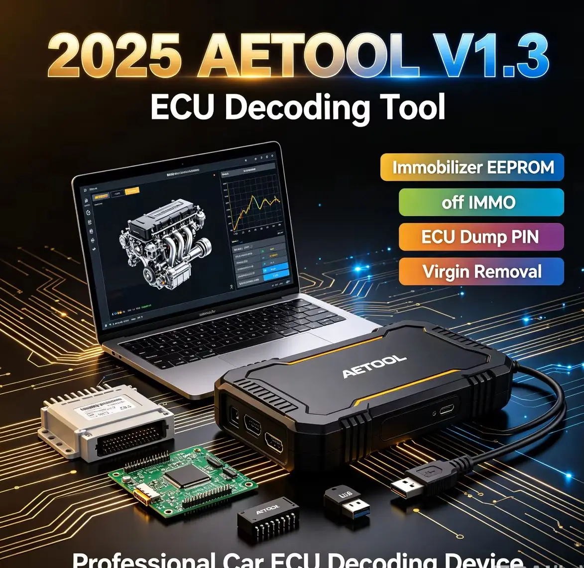 2025 AETOOL V1.3 ECU Decoding Tool Immobilizer EEPROM off IMMO Remover ECU Dump PIN Calculation Virgin/IMMO Removal Device