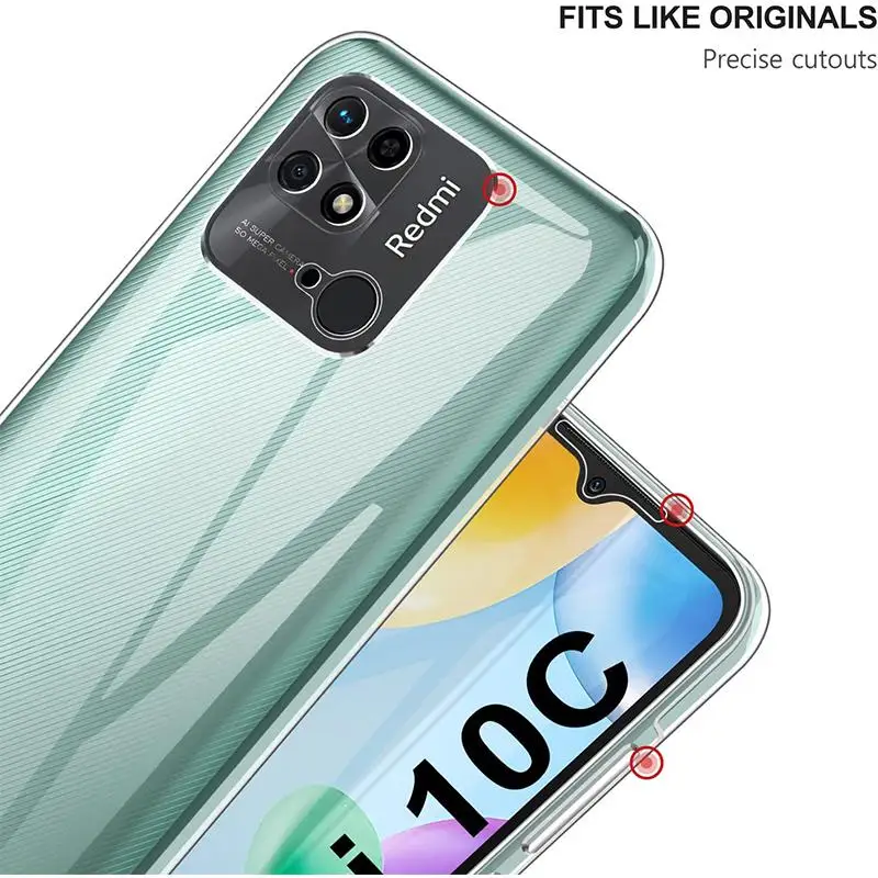 360 Full Cover TPU+PC Phone Case For Xiaomi Redmi 10C Anti-Yellowing Clear Front Back Full Body Protective Cover For Redmi 10C