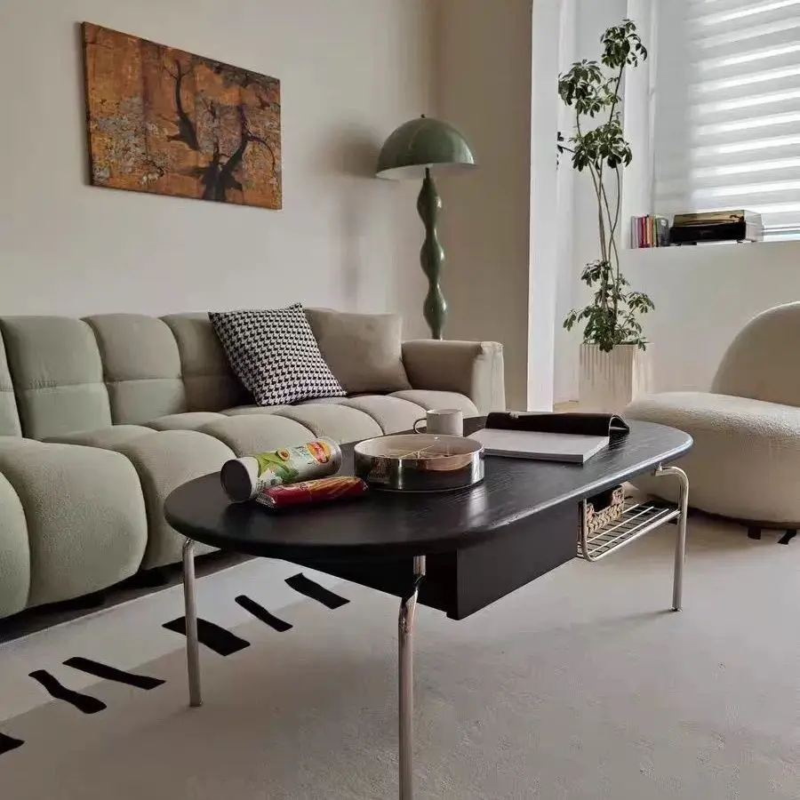 Second-hand black coffee table oval retro stainless steel living room small apartment tea table simple Japanese style