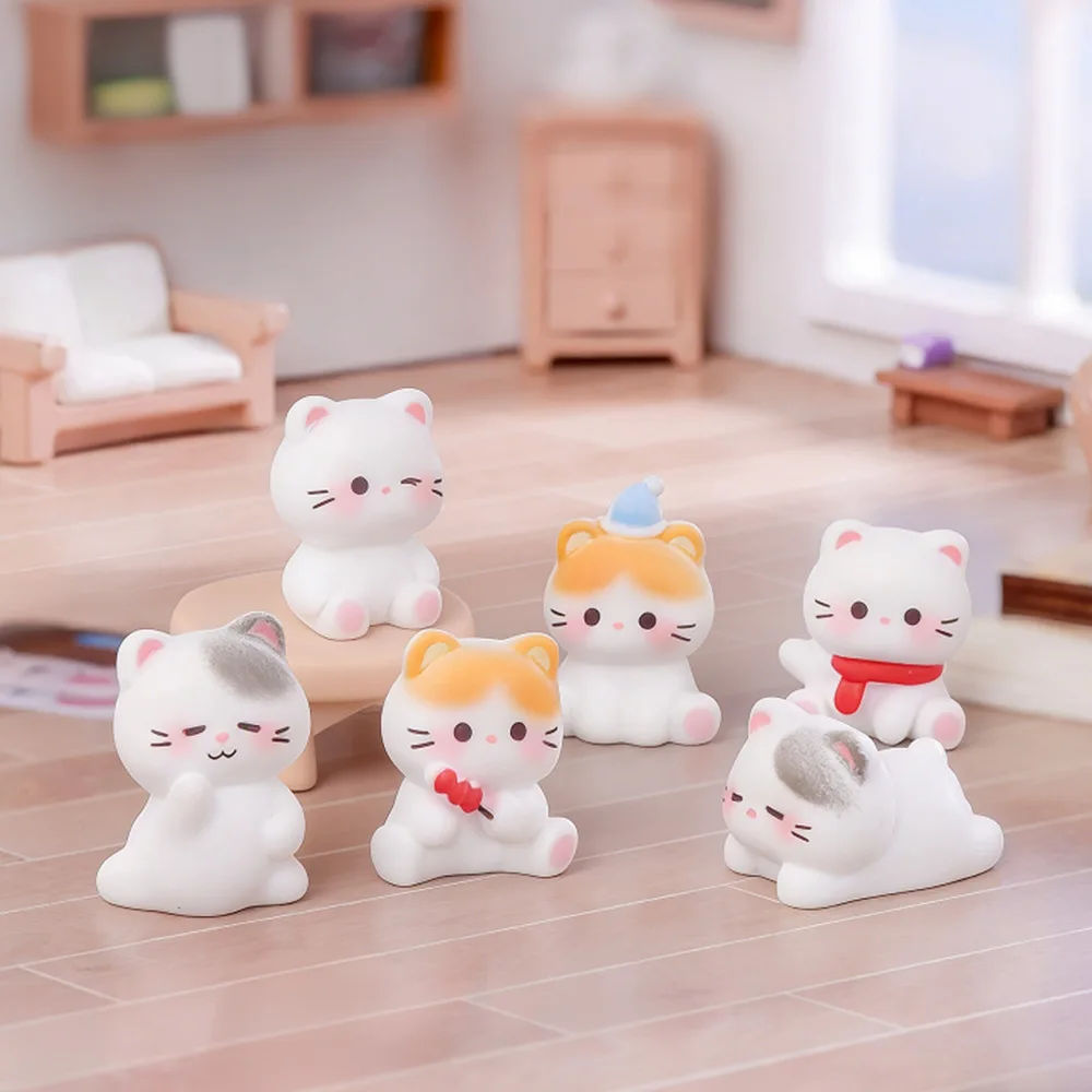 6 Piezas de Lindas Figuras de Gato de Resina, Adornos en Miniatura para Micropaisajes, Casas de Muñecas, Jardines, Escritorios, Accesorios de Decoración DIY, Decoración para Autos