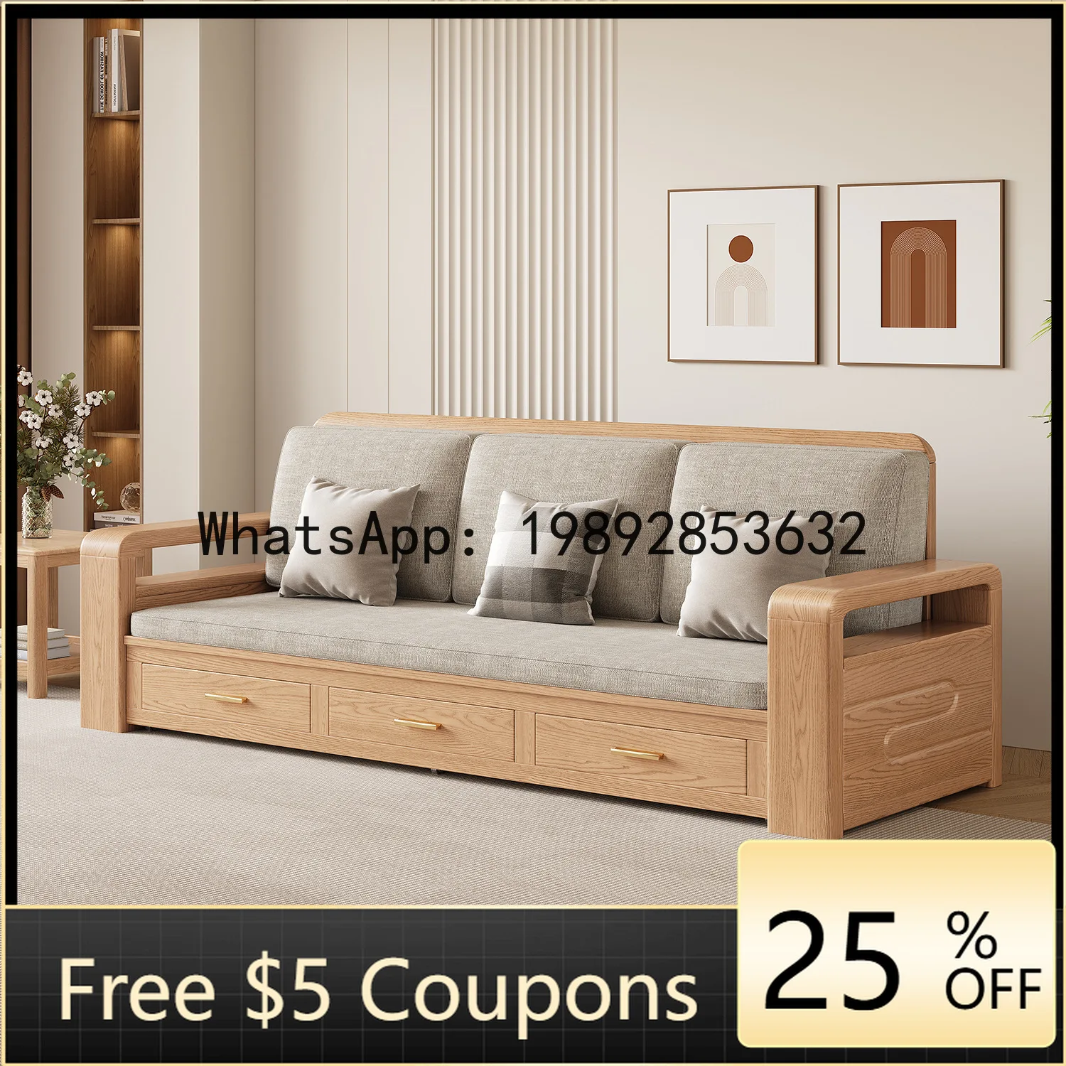 

Z3 Nordic Solid Wood Sofa Bed Set for Small Living Rooms, Home Use Sofa with Natural Wood Style