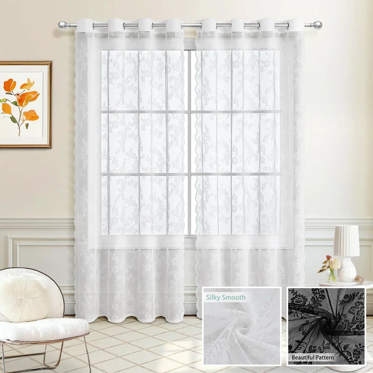 

1PC INS Pastoral French Lace Sheer Curtains for Living Room Bedroom Window White Tulle Curtains Curtain Drape Home Decor Rideaux