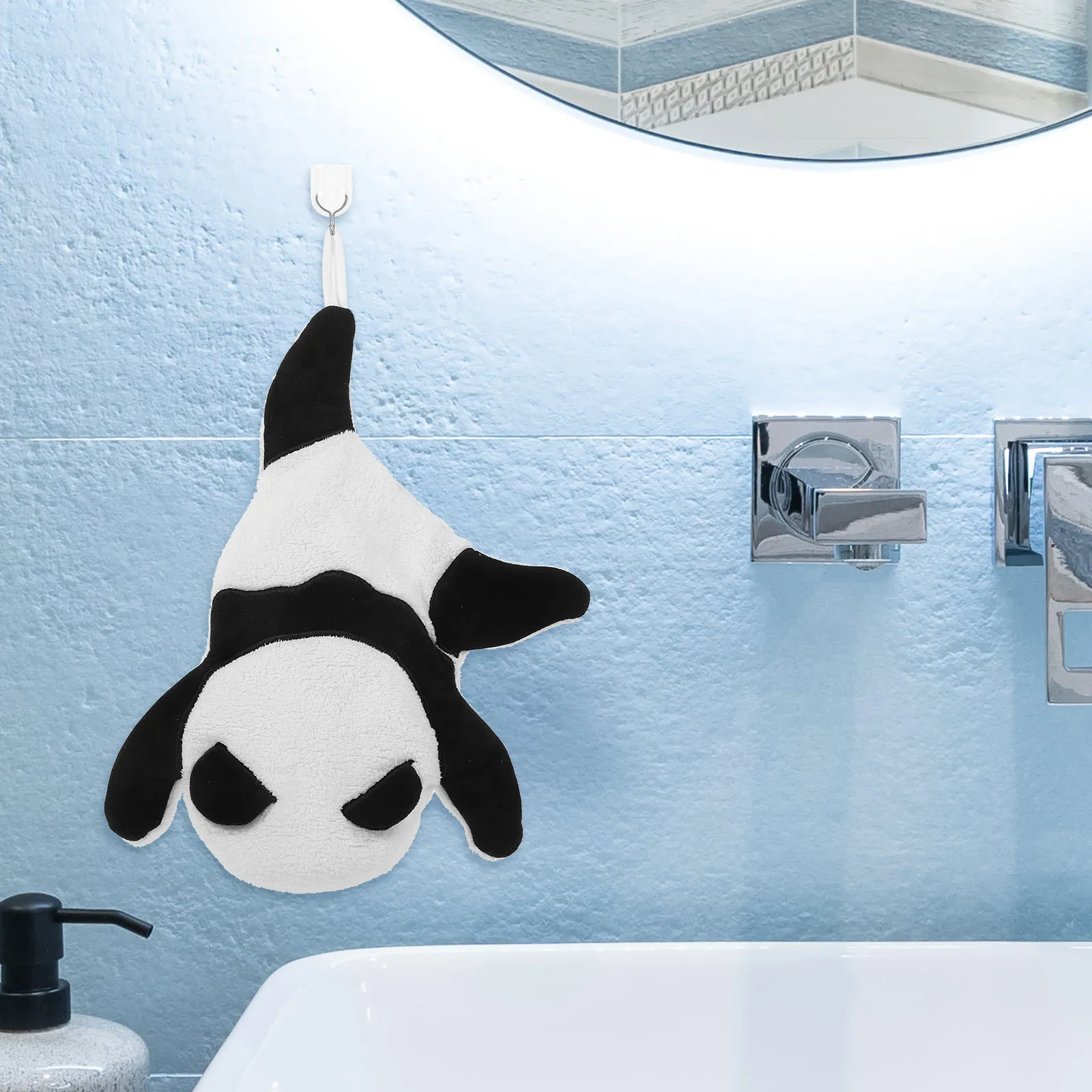 Cute Panda Shape Coral Fleece Hand Towel Super Absorbent Soft Skin Friendly Hanging Bathroom Kitchen Travel Towel Cute Hand