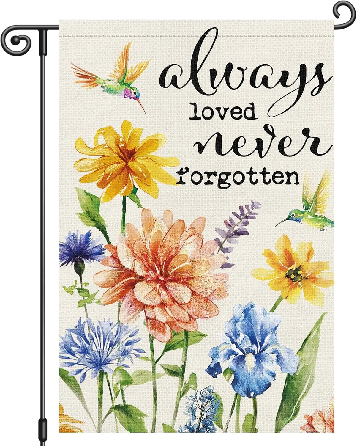 Louise Maelys Spring Summer Memorial Garden Flag Always Loved Never Forgotten Hummingbird Double Sided 12x18 Inch Floral Sea AAS