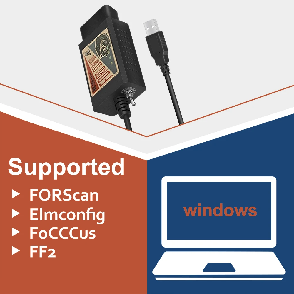 FORDscan ELM327 OBD2 Scanner Adapter USB Diagnostic Tool Cable Software Code Reader Compatible For Ford MS-CAN HS-CAN