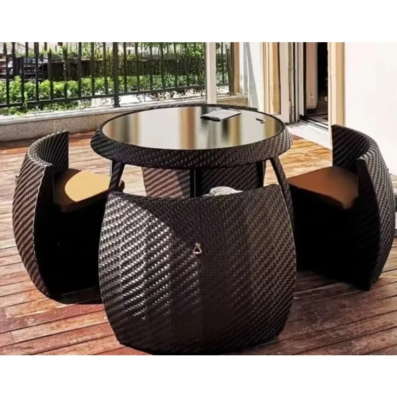 Patio Furniture Small Terrace Dinning Set Outdoor Balcony Coffee Garden Rattan Modern Luxury Dining Table And 4 Chairs