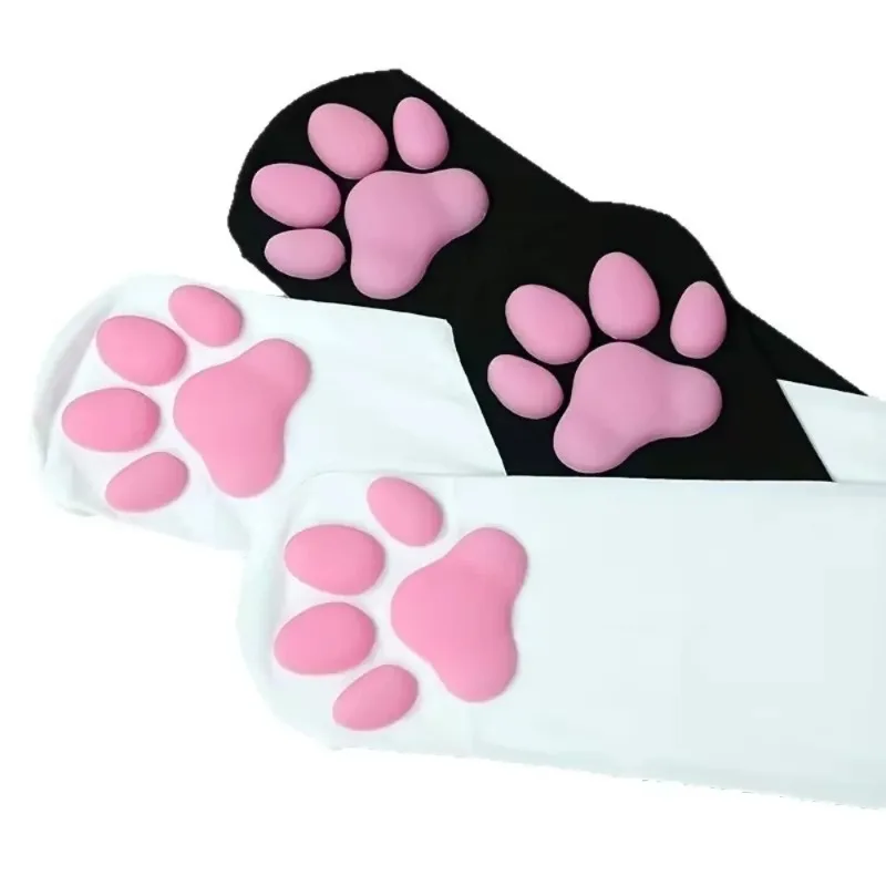 Calcetines altos hasta el muslo con diseño de pata de gato, calcetines largos cómodos para mujer, uso diario, Cosplay, fiestas, festivales
