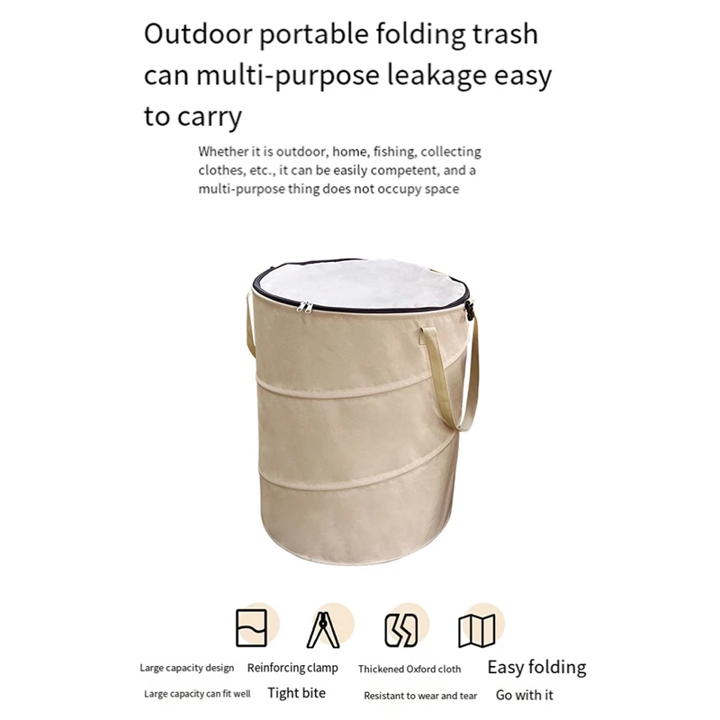 Camping Trash Can Foldable Portable Outdoor Garbage Bin Camping Supplies Garden Storage Bag Durable Black