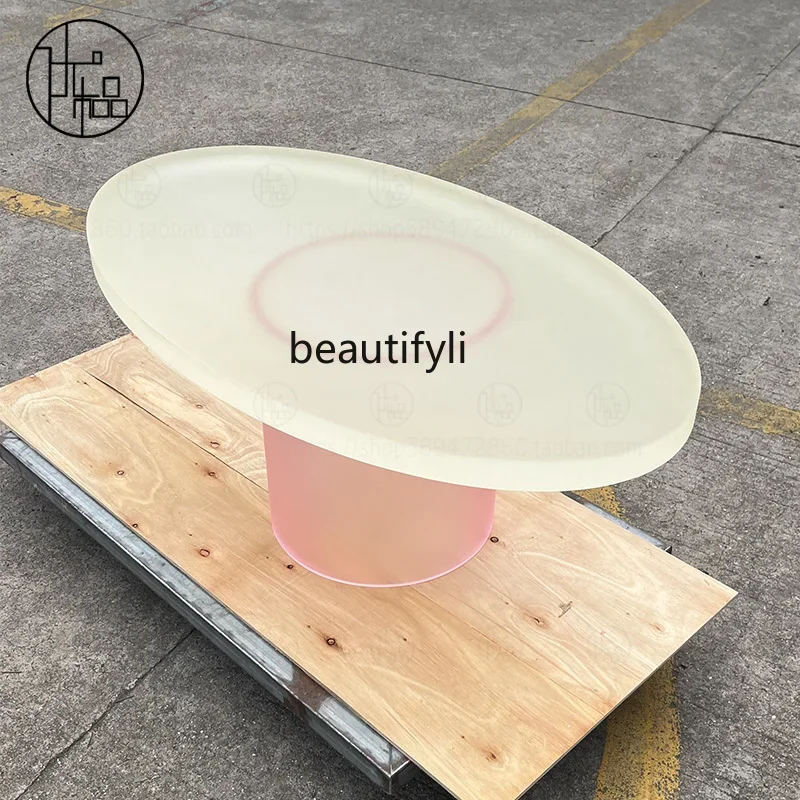 TTT Living room household small apartment Italian matte yellow acrylic oval creative coffee table