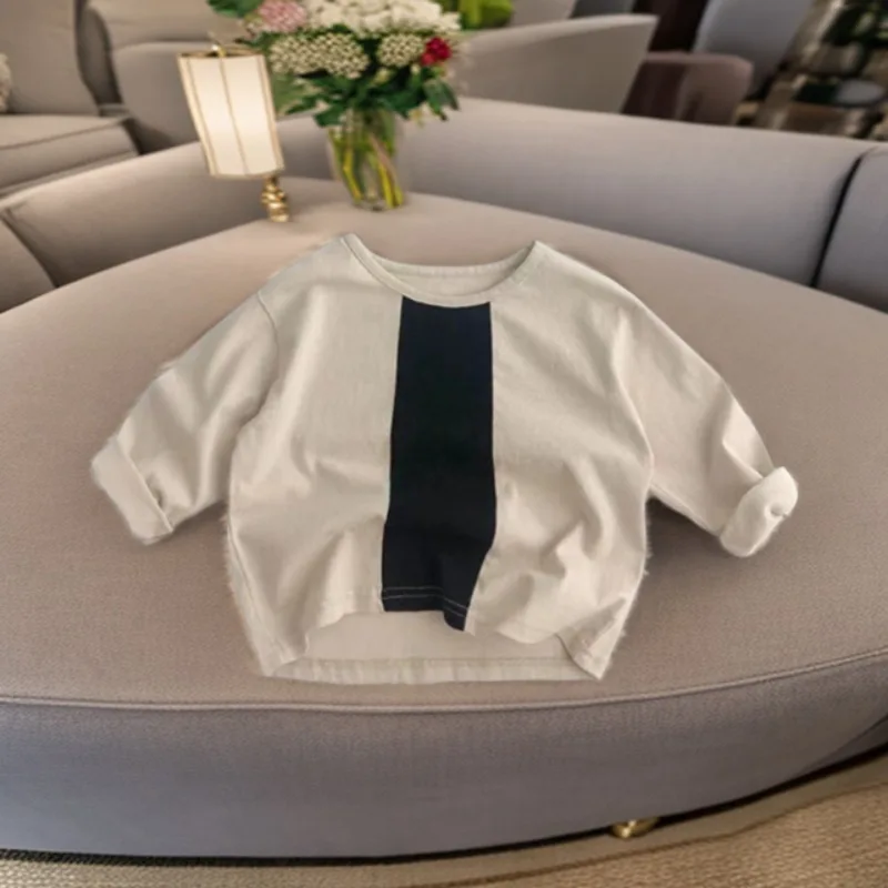 Shirt Korean Style T-Shirt Spring Summer Bestsellers Simple Long Sleeve Basics for Boys Girls Trendy Kidswear Round Neck