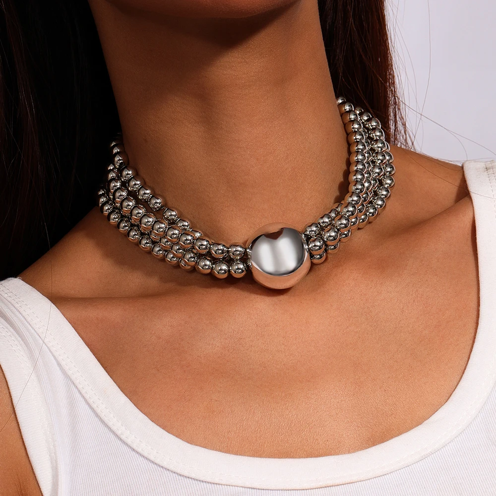 Aihua Große mehrschichtige stapelbare Perlen-Halskette, klobige Kette, Perlen-Halsreifen für Damen, modisch, Nacht, Party, Schmuck, Geschenke – Detail 1