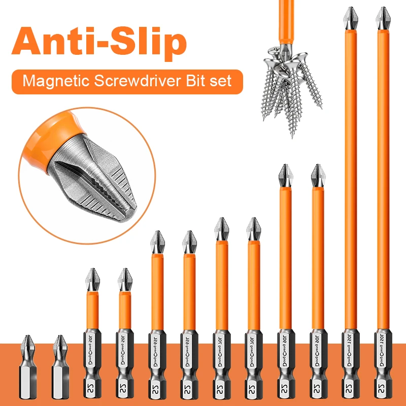 Anti Slip Bits Magnetic Screwdriver Bit Set S2 Alloy Steel Impact Resistance Hex Shank Alloy Steel Bits Suitable for Power Tools