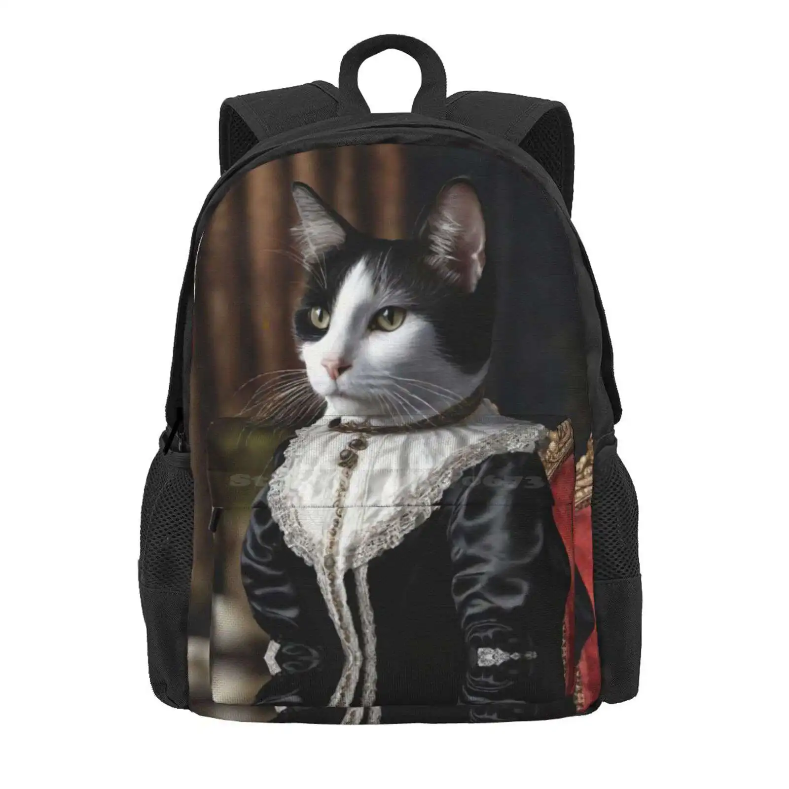 A Proper Gentlewoman Hot Sale Schoolbag Backpack Fashion Bags Cat Victorian Portrait Vintage Funny Meme Elegant Ai Generated Ai