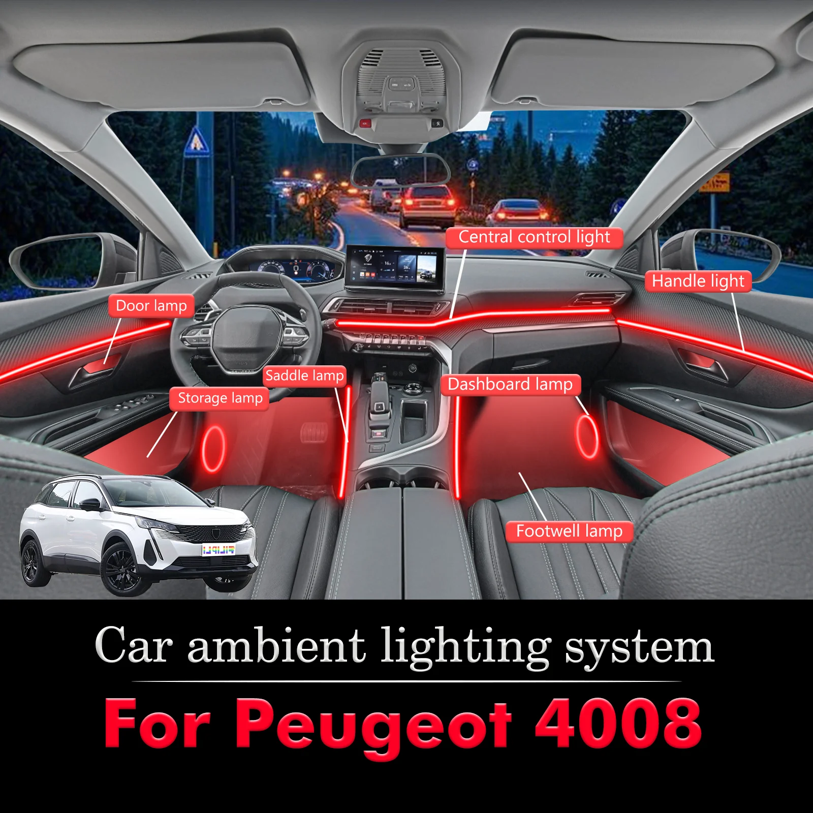 

For Peugeot 4008 Car Interior Decorative Ambient Light RGB 64-Color LED Smart Remote Control Energy Saving Efficient Kit