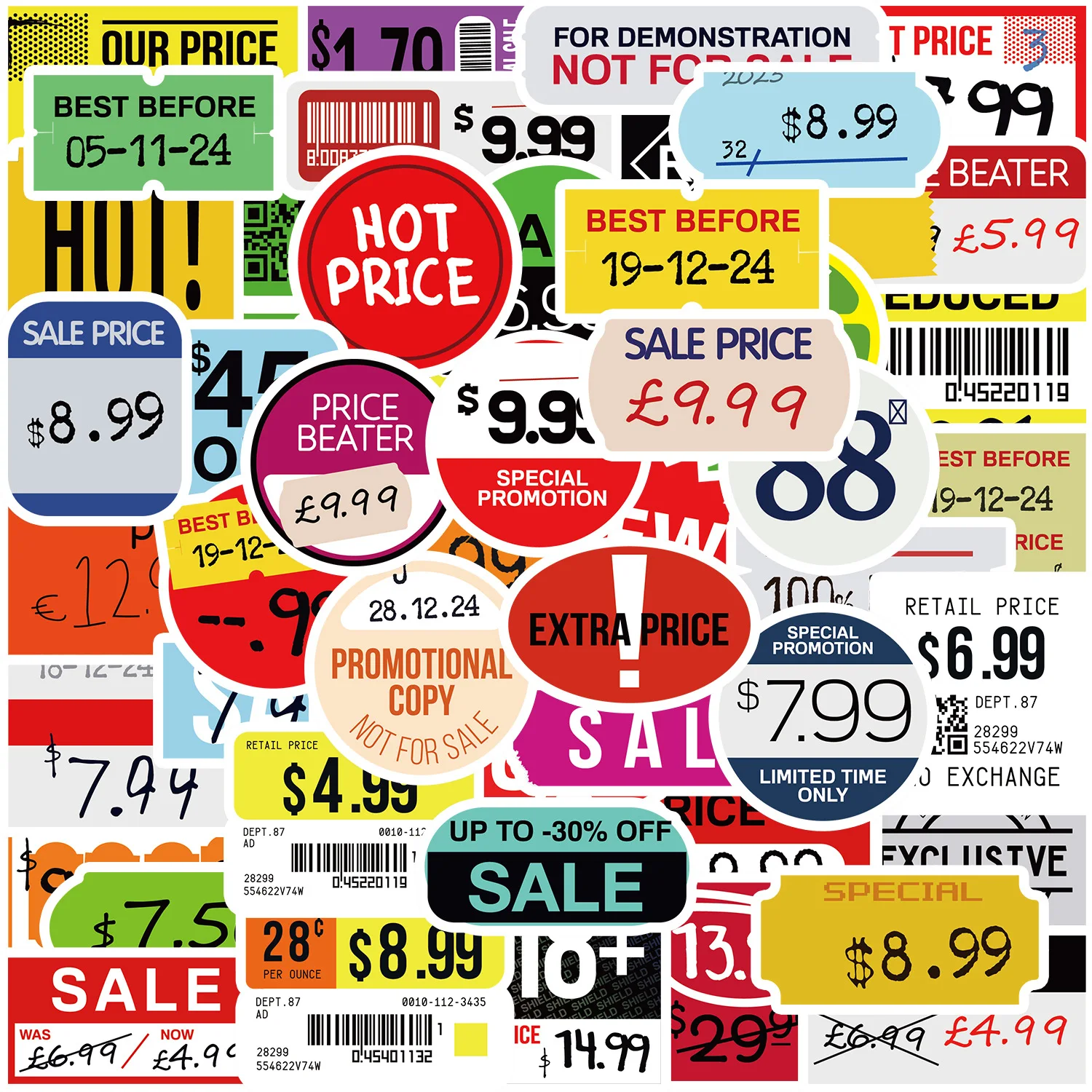 50PCS Discount Tag Graffiti Stickers Exquisite Fashion Cartoon DIY Guitar Phone Laptop Suitcase Water Cup Skateboard Decals