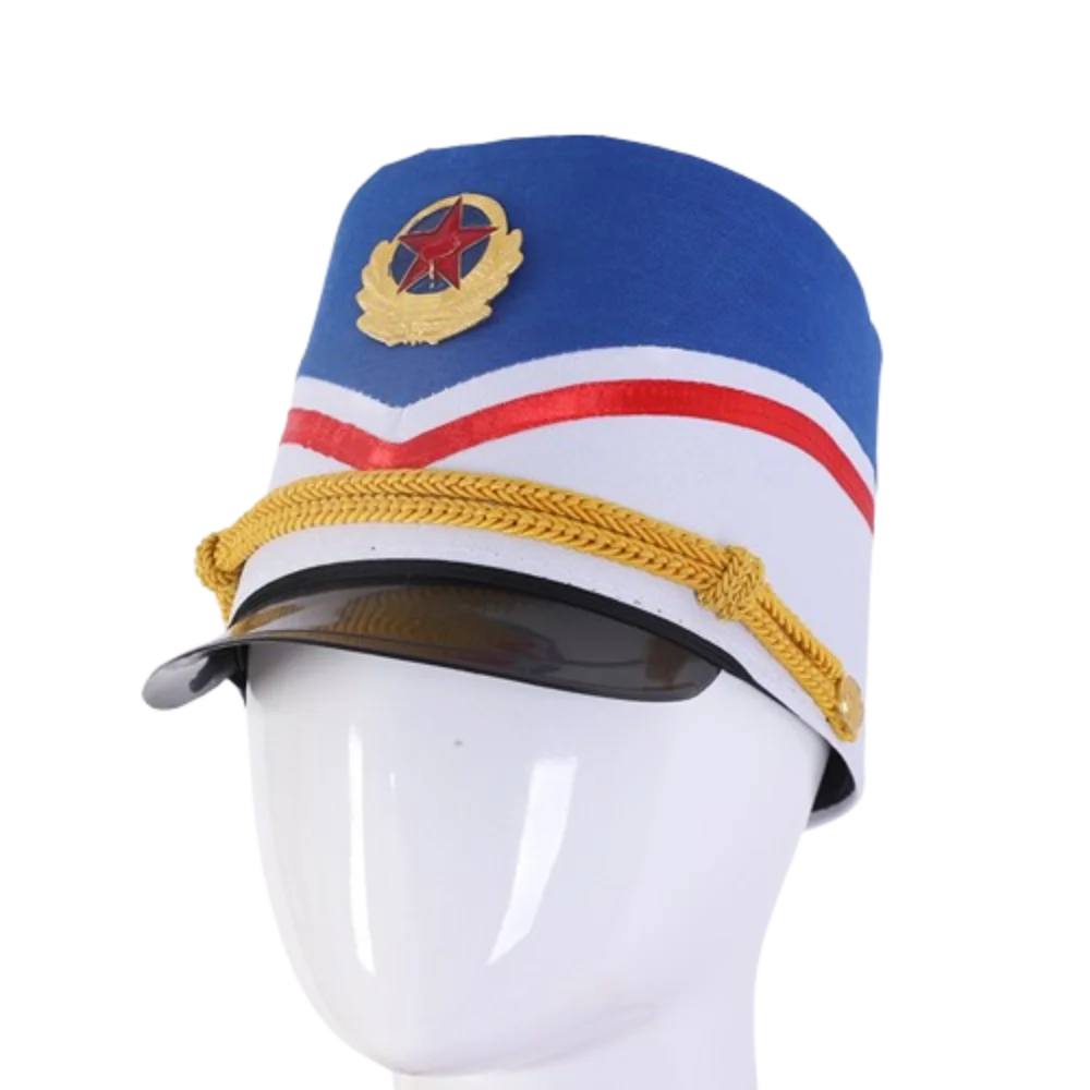 Cosplay Show Marching Band Hat Gold Trim Strips Skin-friendly Drum Major Master Hats Themed Party Photography Soldier Top Cap