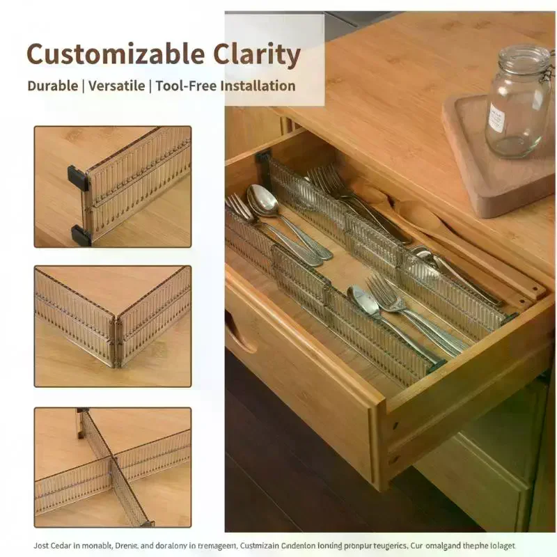 2 Pack Adjustable Plastic Drawer Dividers Clear Expandable Separators with Non Slip Pads for Bathroom Vanity Organization