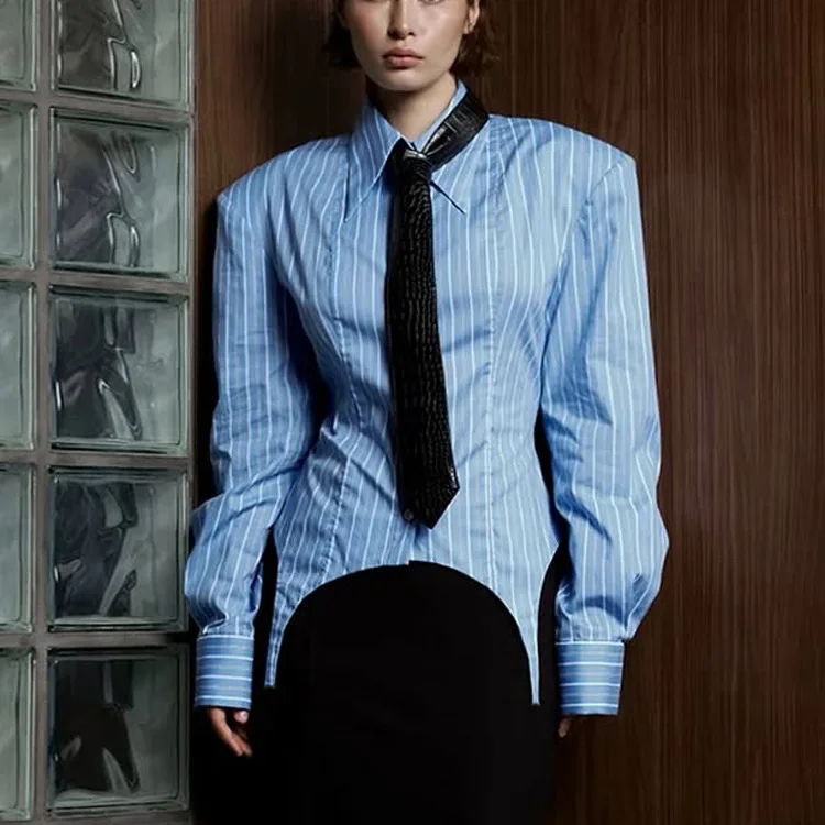 

Vintage Stripe Printed Shirts Women Casual Office Long Sleeve Lapel Buttoned Shirt 2026 Spring WOMEN Shirt Korean Style Clothes
